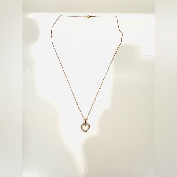 10K Rose Gold Heart Diamond Necklace - Picture 2 of 13